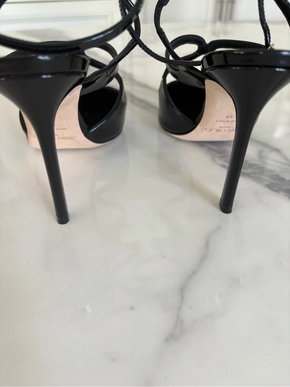 Jimmy Choo Black Patent Pointed Toe Strappy Heels - Picture 3 of 4